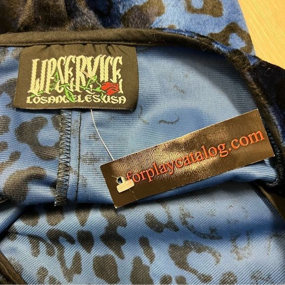 NWT vintage Lip Service blue black faux fur animal print miniskirt sz M zippers - Picture 5 of 11